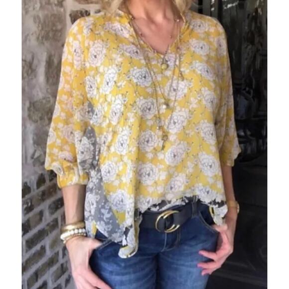 CAbi Amelia Gather‎ V Neck Hi Lo Floral Sheer Top S - Picture 14 of 14